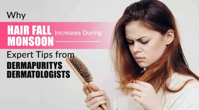 monsoon hair fall causes, seasonal hair loss, scalp dandruff treatment, hair fall control tips, Dermapuritys hair treatments, PRP hair therapy, GFC treatment